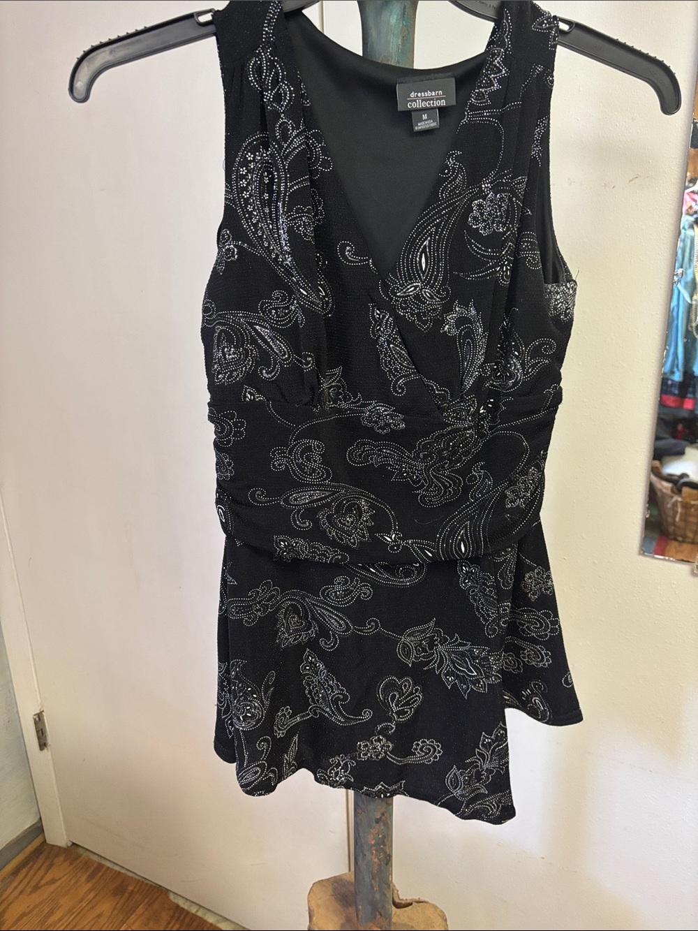 Dress Barn Black Paisley Wrap-Style Sleeveless Top